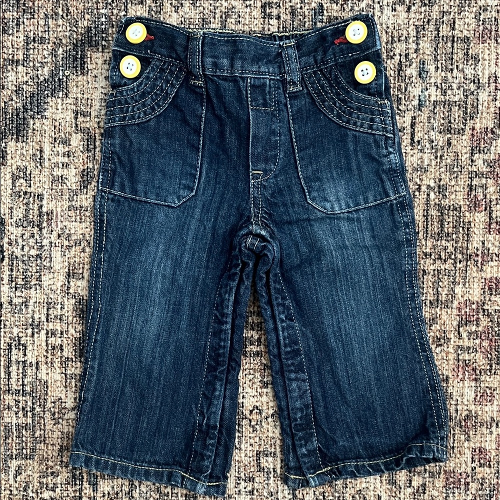 GAP Dark Flare Blue Jeans with Yellow Buttons